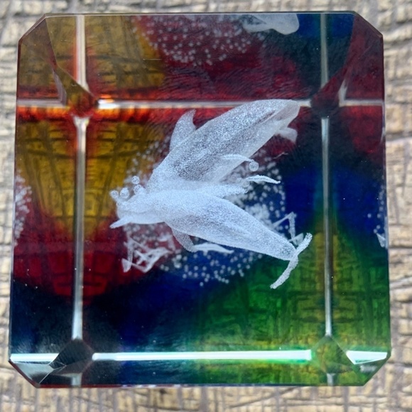 3D Laser Etched Crystal Cube Paperweight Dolphins Swimming Seaweed Kure Beach NC - Picture 4 of 13